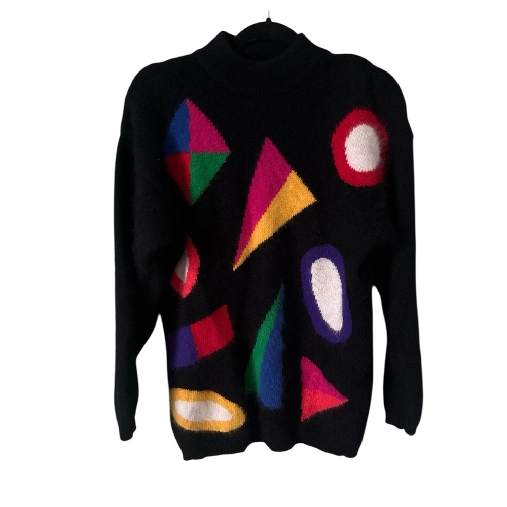 Vintage Milagro Movk Neck Angora/Wool Sweater with Colorful Geometric Patterns